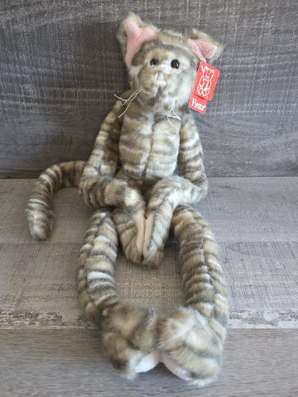 FIESTA Long Legged Gray Tabby Cat SOFT Hanging Stuffed Animal Plush TAGS b319
